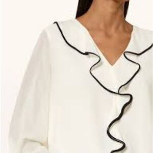 685 - Calvin Klein Collection EUC White Blouse with Black Trim, Size Large
